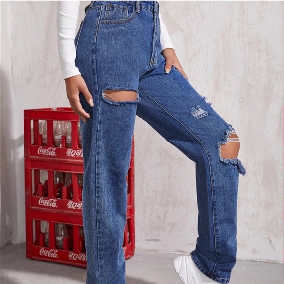 high waist ripped bf jeans💛 - Picture 3 of 5